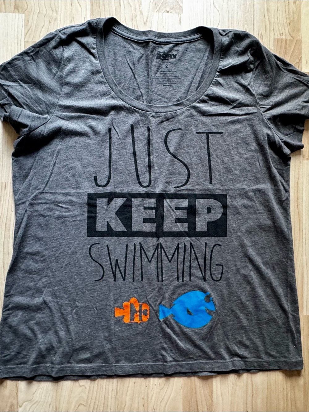 Women’s Gray 'Just Keep Swimming' Finding Nemo Graphic Tee